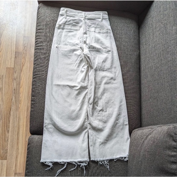 Zara The Marine Straight White Raw Hem Wide Leg High Waist Jeans - Picture 2 of 11